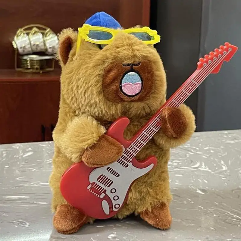 Capibara-Muñeco de baile de peluche, juguete de grabación Vocal, animales de peluche eléctricos, muñeco suave con guitarra para niños, habitación de cama