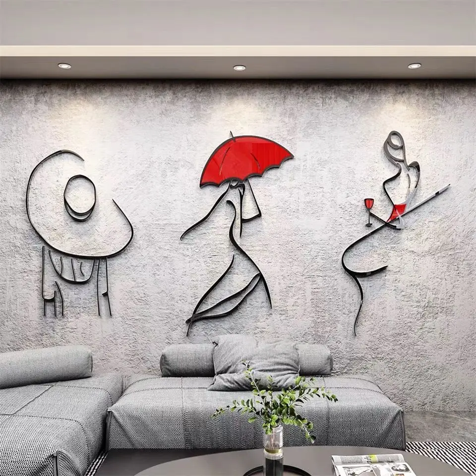 

3d three-dimensional abstract girl characters bedroom living room background wall acrylic wall decals self-stickers