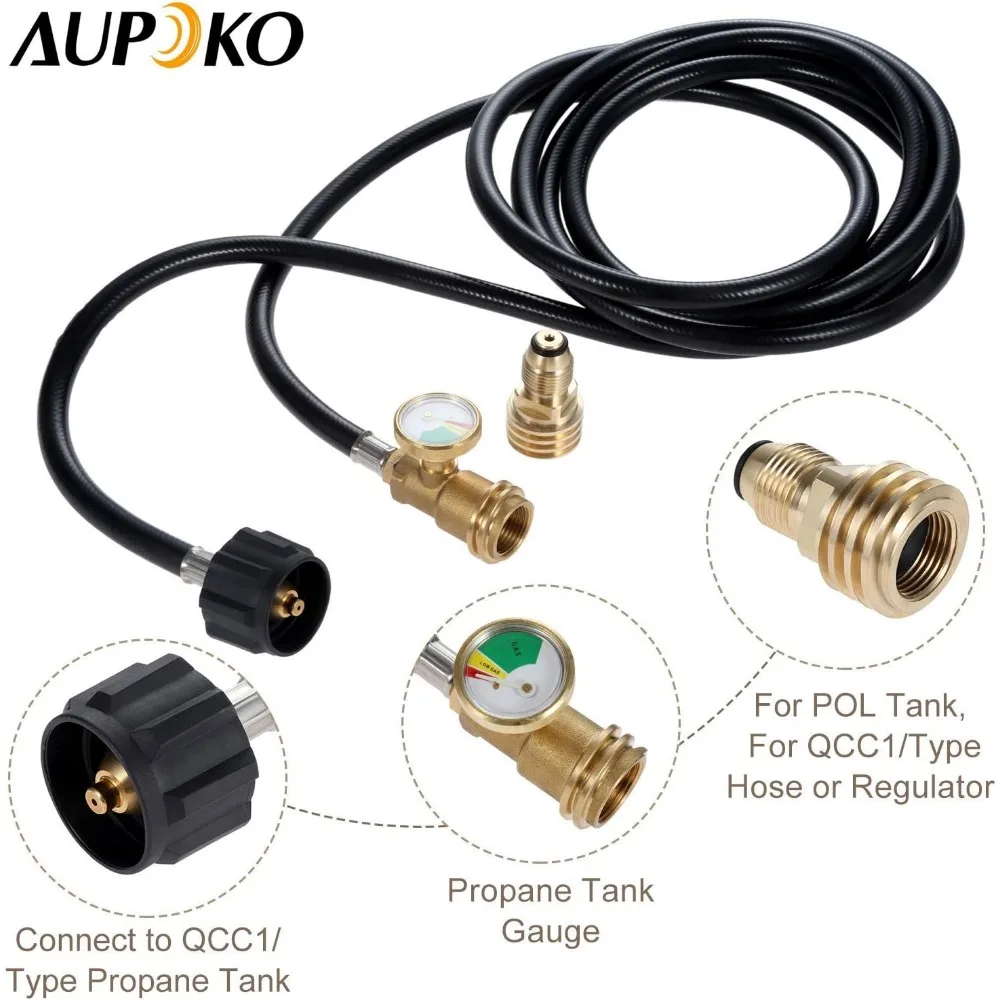 خرطوم تمديد خزان البروبان بطول 12 قدم مع محول للمركبات الترفيهية والشواية والسخان - يحول POL إلى QCC1