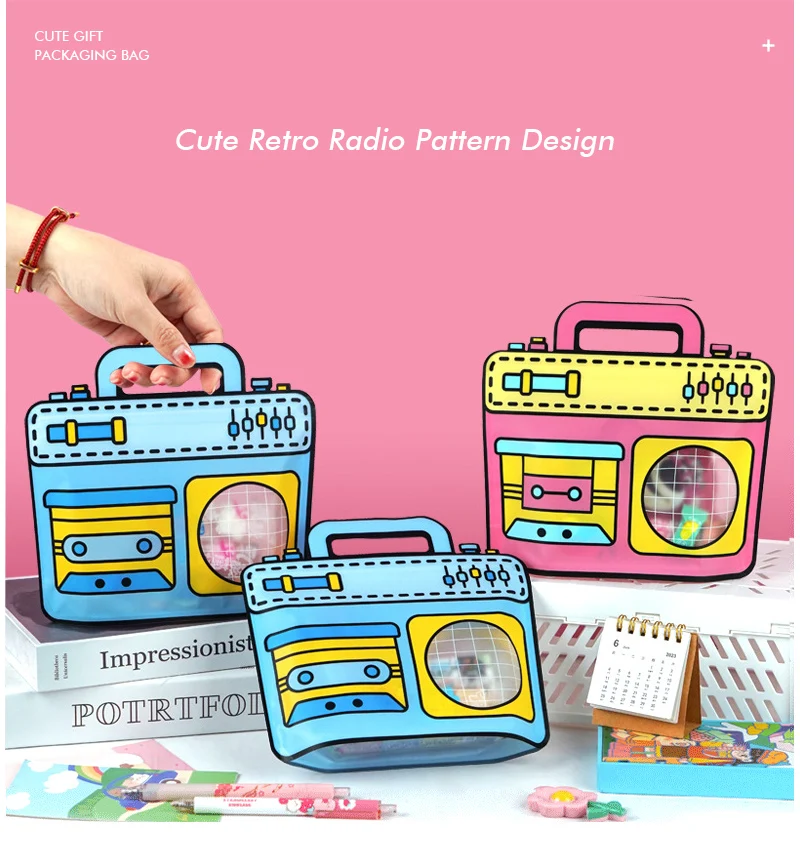 20/50 Stück Retro-Radio-Muster Ziplock-Snacktüten, niedliche, versiegelte Festival-Handtaschen für Kindergeburtstagsfeiern, Süßigkeiten- und Keksverpackungen – Detail 1