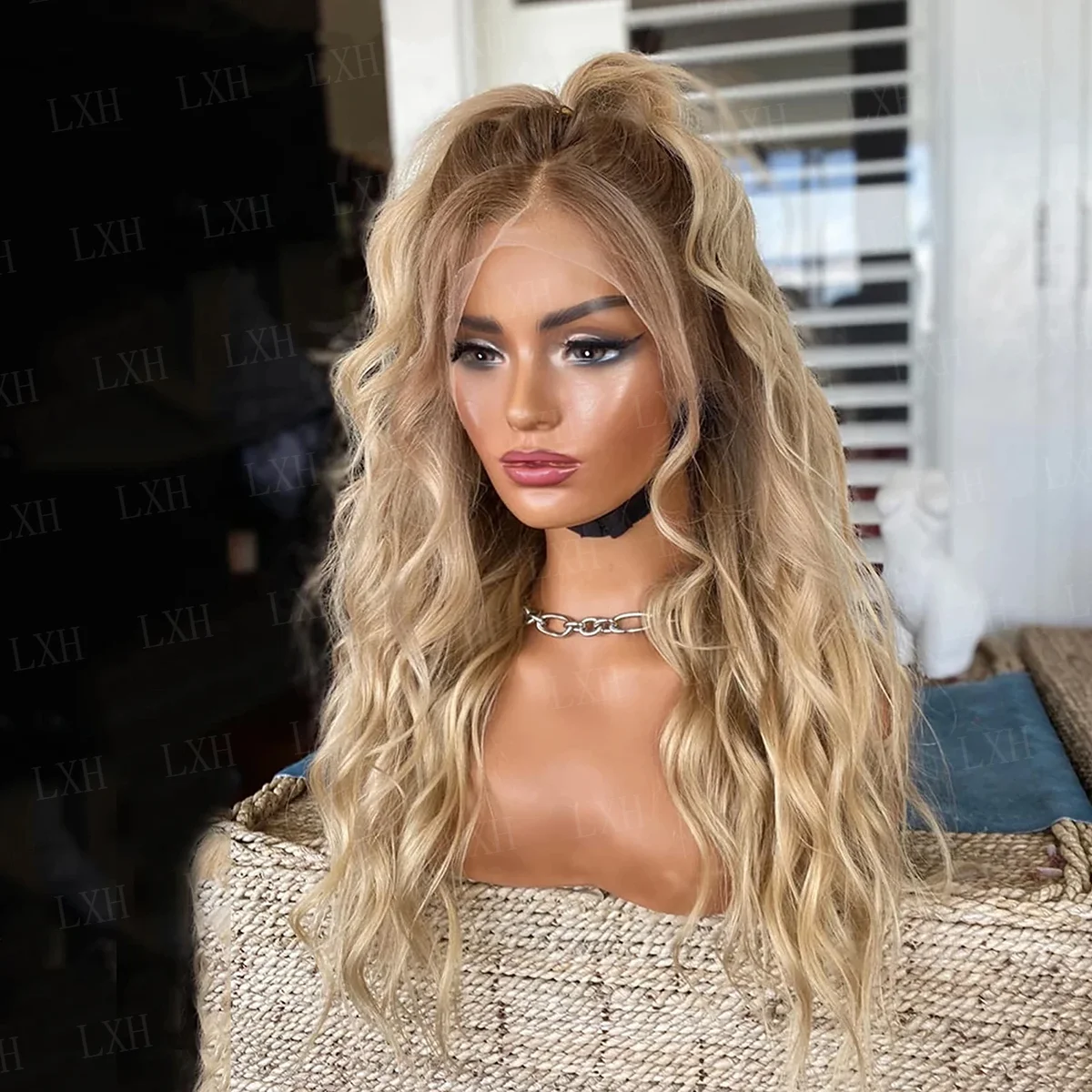 24Inch Ombre Blond Lace Front Wig wave HD Lace Frontal Wigs Hair Pre Plucked Hair Wigs For Women Deep Part