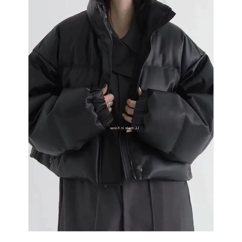 

Dark Style Short Cotton Jacket for Women in Winter 2025 Thickened American Style Loose Stand Collar Bread Coat Female Clothing