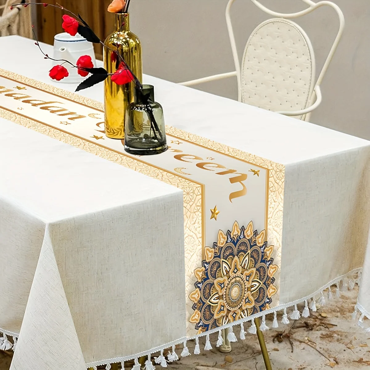 Ramadan Karim Table Runner, Eid Al-Fitr Table Decor, Islamic Party Decoration & Supplies for Home & Gatherings