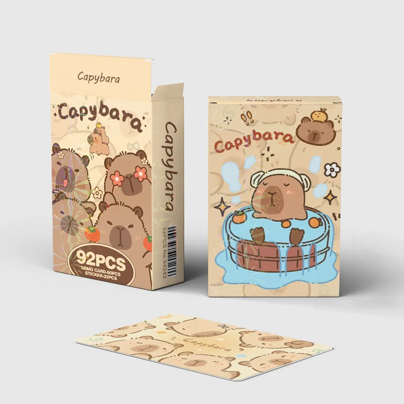 92pcs Cartoon Animal Capybara Double Sided Printing Card Cartoon Lomo Cards HD Photocard Kids Gift Collection Cards