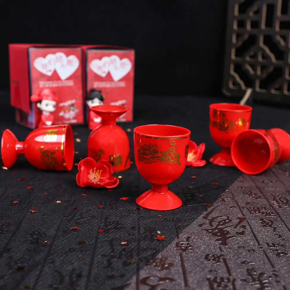 

8Pcs Small Wine Goblet Set Vintage Design Festive Liquor Cup for Chinese Wedding Party Bar Style Reusable Unbreakable