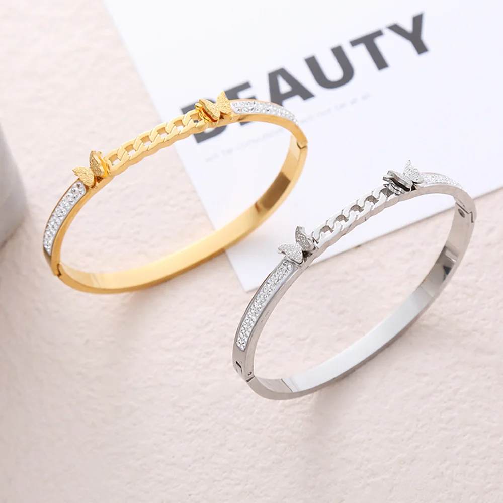 

Simple frosted butterfly stainless steel bracelet, fashion women's wrist jewelry, high water resistance, gift for fairies