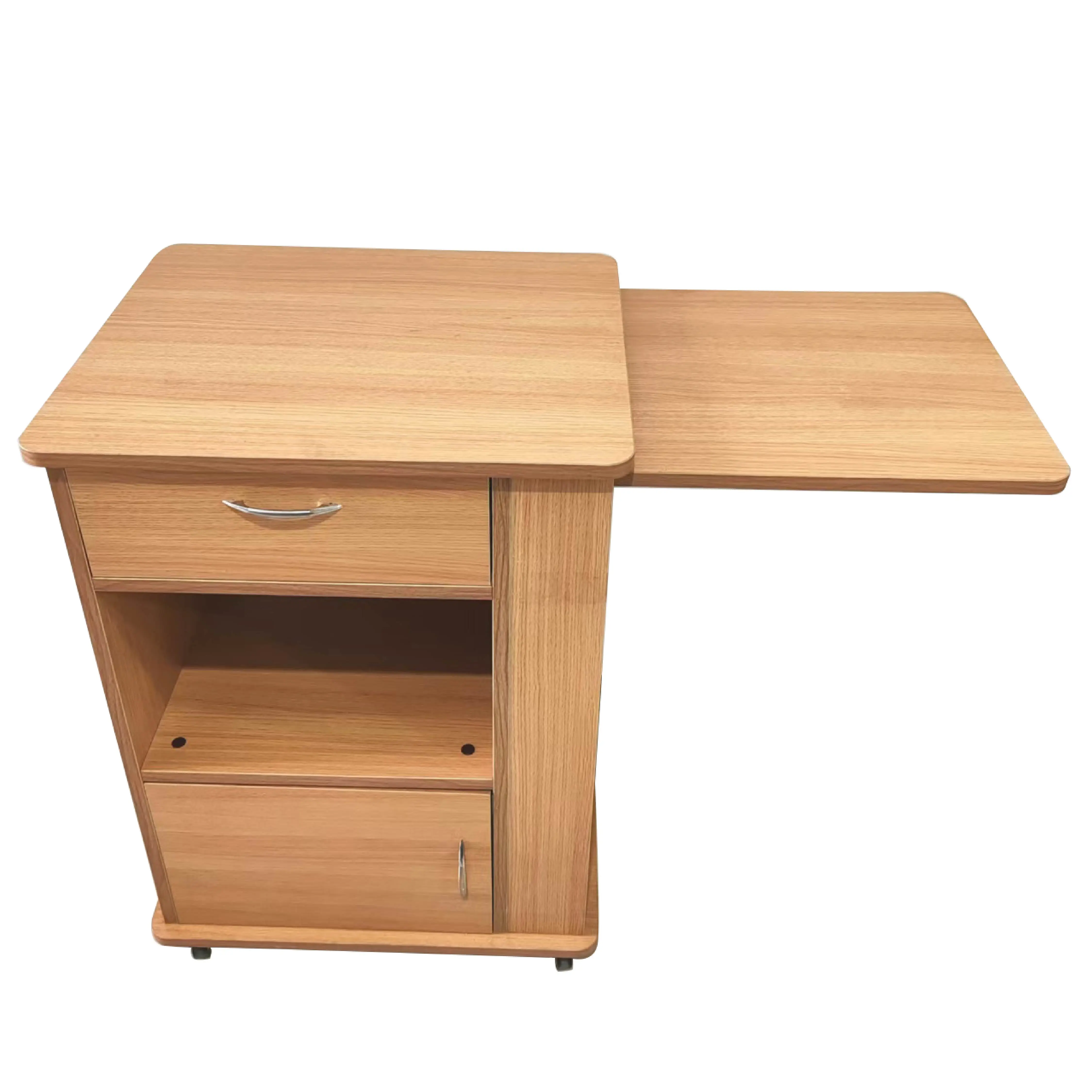 

Manufacturer customized practical telescopic wooden cabinet hospital bedside table wheels beauty salon ward storage furniture