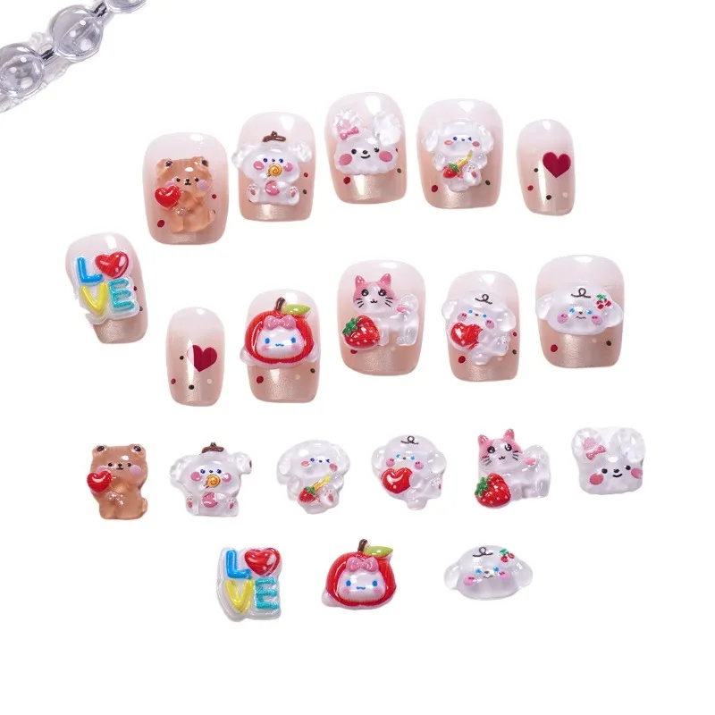 100개/팩 딸기 토끼 네일 참 - 귀여운 과일 동물 네일 아트, 달콤한 매니큐어를 위한 장난스러운 프레스온 네일 장식