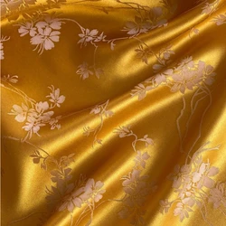 Silk Jacquard Satin Fabric Chinese Style Plant Flower Golden Yellow Dress Hanfu DIY Fashion for Sewing Wholesale Material Cloth