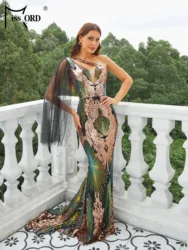 Missord New Sexy Fashion Club One Shoulder Sequin Mermaid Evening Formal Occasion Prom Party Dresses