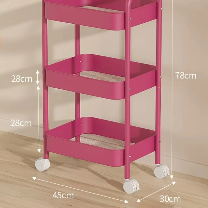 Simple Leisure Trolley Shelves Armrests with Wheels Storage Racks Multi-layer Snack Racks Movable Kitchen Floor Storage Shelves