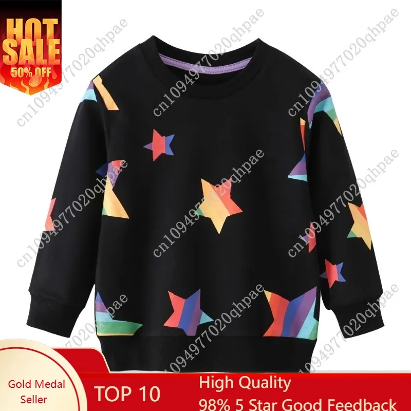 

Jumping Meters 2-7T Boys Girls Sweatshirts With Stars Print Fashion Children's Clothing Baby Kids Hooded Shirts For Autumn