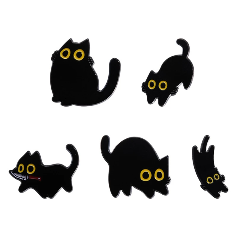 4-8 teile/satz Nette Schwarze Katze Serie Emaille Pins Cartoon Große Augen Kätzchen Tier Brosche Revers Rucksack Abzeichen schmuck Geschenk Für Freunde