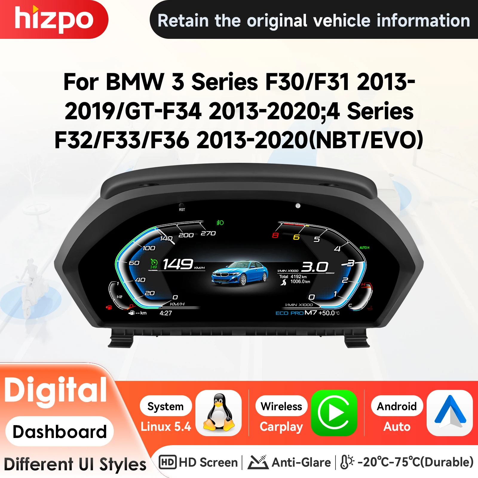 Cruscotto digitale da 12,3 pollici per BMW 3 F30 F31 GT-F34 NBT EVO e BMW 4 F32 F33 F36 2013-2020 NBT EVO, pannelli display per cruscotto