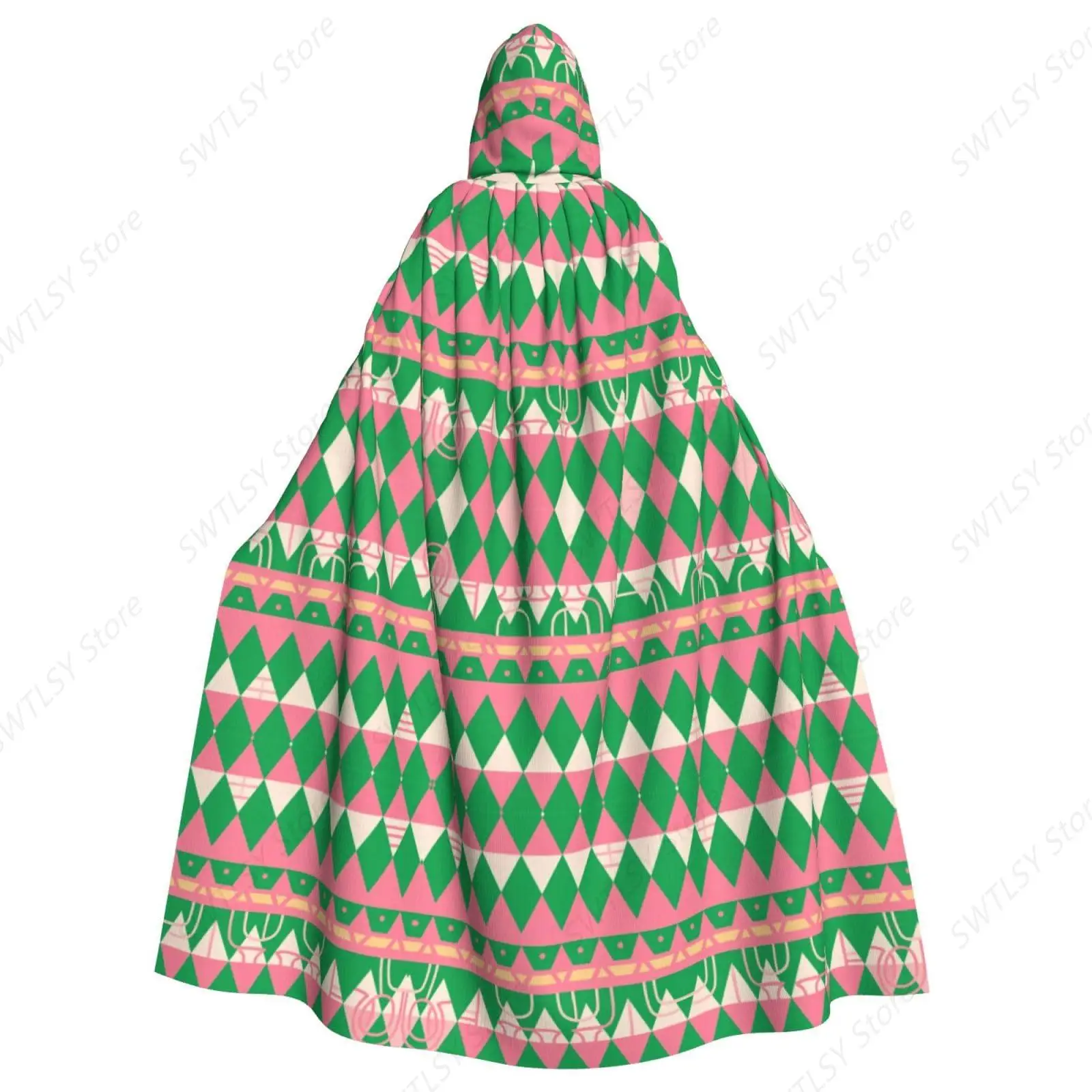 Cute Hooded Blanket with Pink and Green Argyle Pattern, Cozy Wearable Blanket for Home and Outdoors