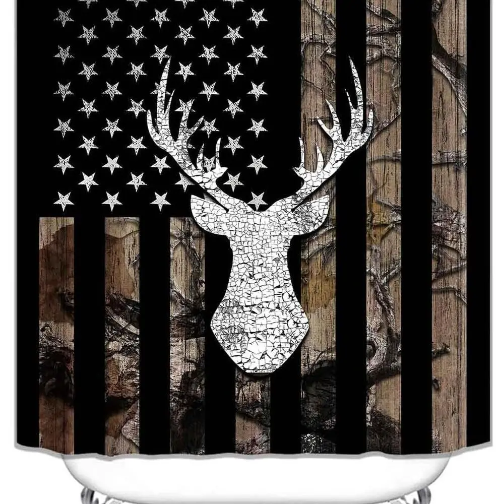 طقم ستائر دش مموهة مكون من 4 قطع مع علم أمريكي أسود وموضوع للحياة البرية، مثالي لديكور الحمام في المقصورة الريفية، غير قابل للانزلاق #2