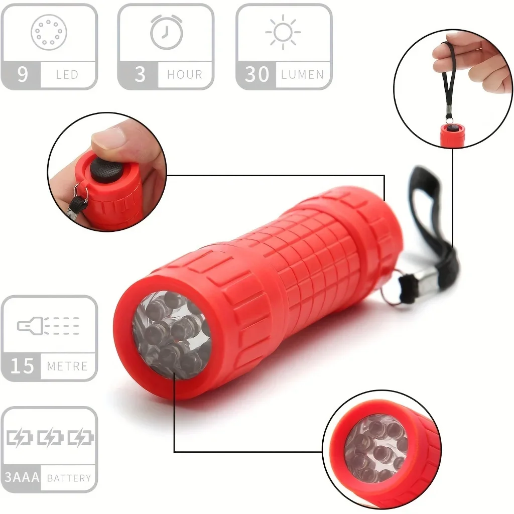 Mini linterna LED portátil para niños, linterna de mano para exteriores, impermeable, para acampar, noche, uso de antorcha de emergencia, 3 pilas AAA
