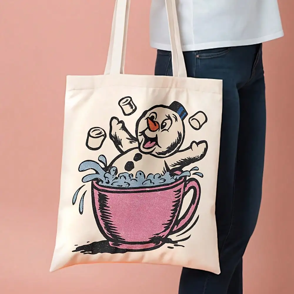 

Playful Pug Dog Illustration Canvas Tote Bag - 13.8"X15.8" Reusable Grocery Bag, Cute Cartoon Style Shoulder Bag For Daily S
