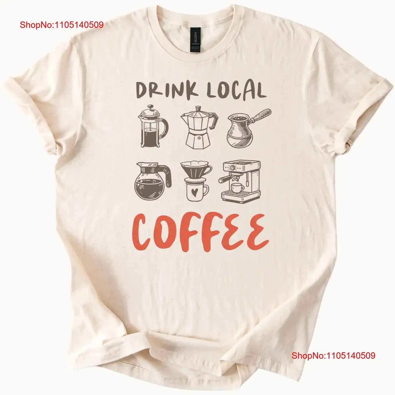 

Кофейная футболка Drink Local Cotton Barista Бежевый винтажный стираный слегка мягкий графический стильный унисекс уличная одежда повседневная