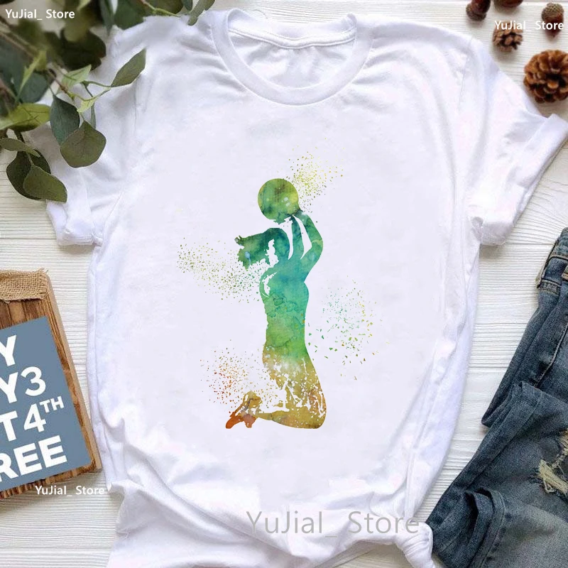 Colorful Love Basketball Graphic Print Tshirt Women White Short Sleeve Tshirt Femme Summer Tops Tee Shirt Streetwear