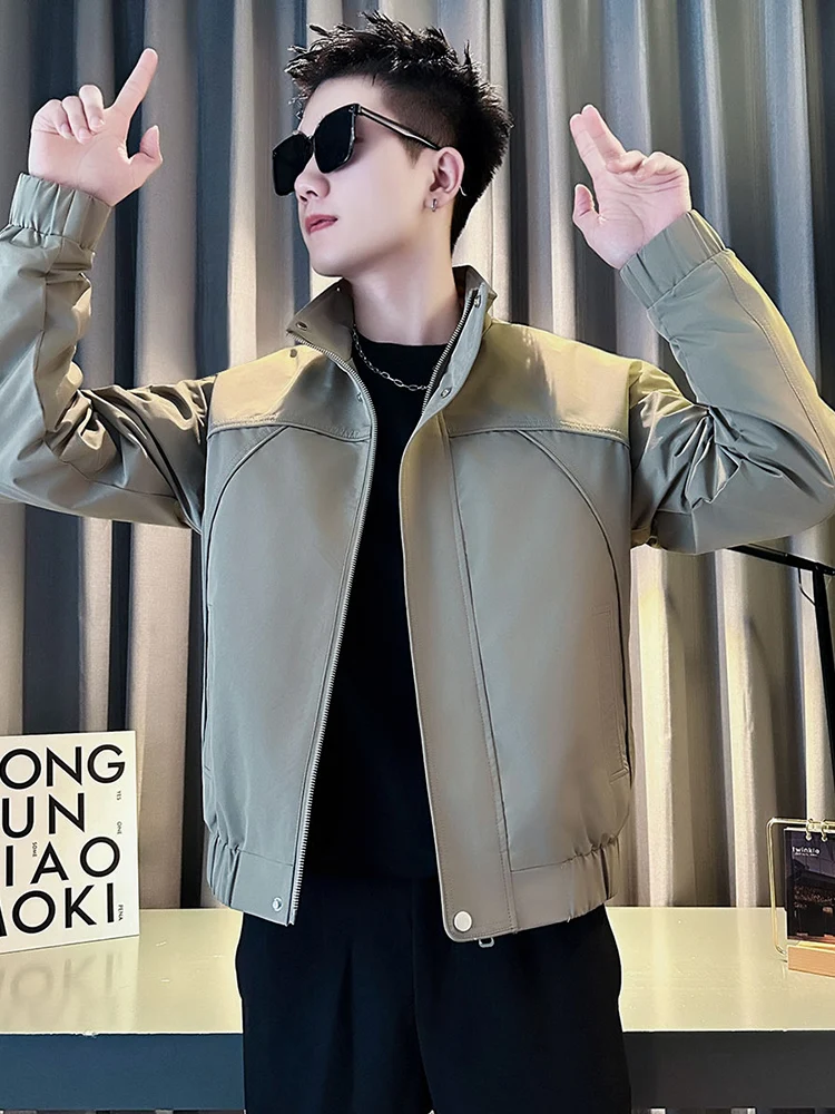 

Мужская облегающая повседневная куртка с воротником-стойкой, весна-осень, новый дизайн, водонепроницаемая ткань из бычьей ткани, длинная верхняя одежда на молнии све