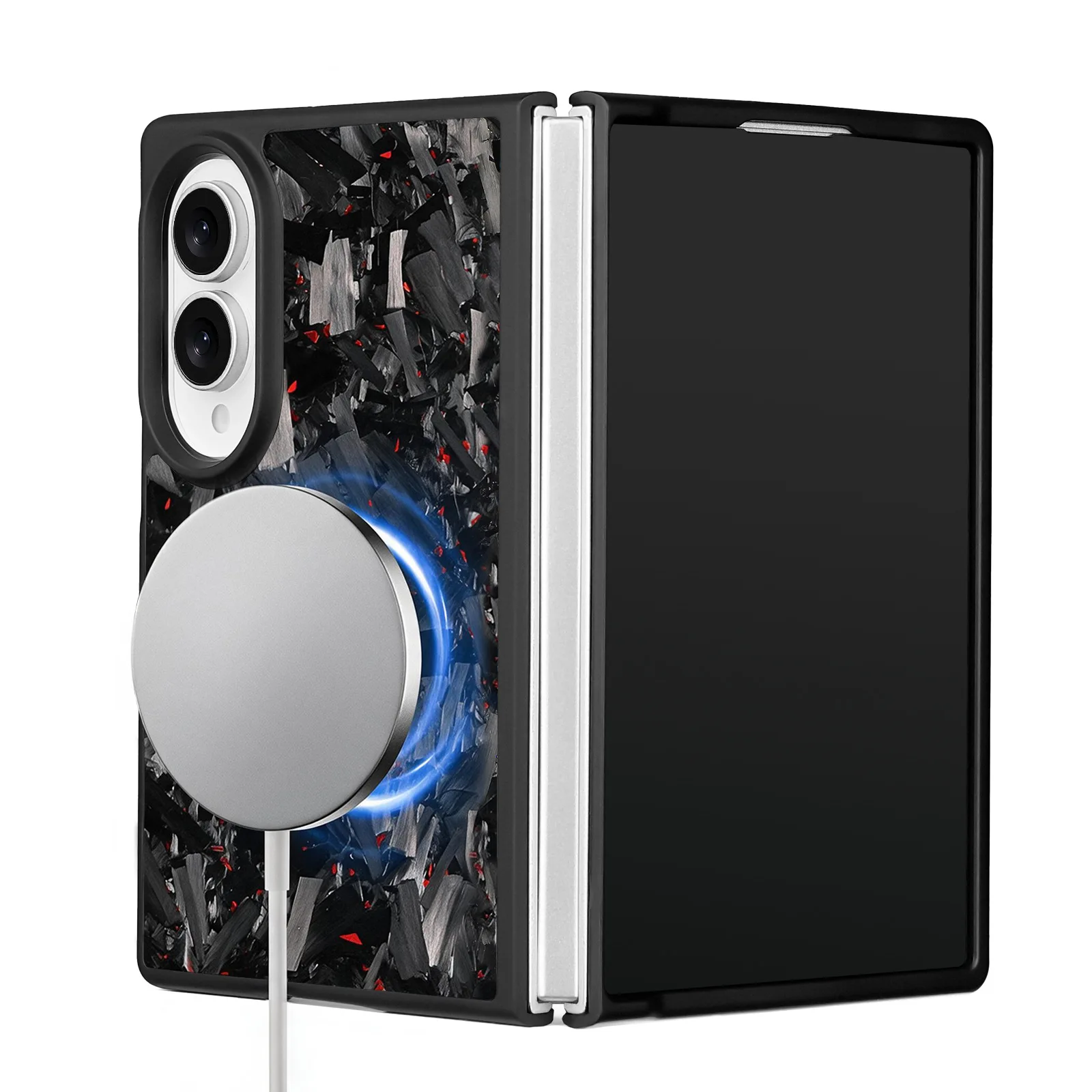 Magnetic Real Forged Carbon Fiber Phone Case for Samsung Galaxy Z Fold 8 Fold8 Protective Phone Back Cover With MagSafe
