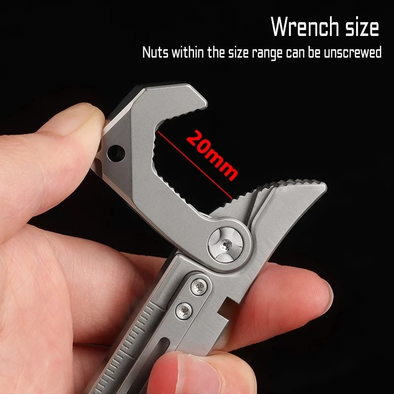 ไทเทเนียม AlloyMultifunctional เครื่องมือกลางแจ้งมีดขวดเปิดเครื่องมือไขควงประแจ Crowbar วัดไม้บรรทัด EDC Self-Defense