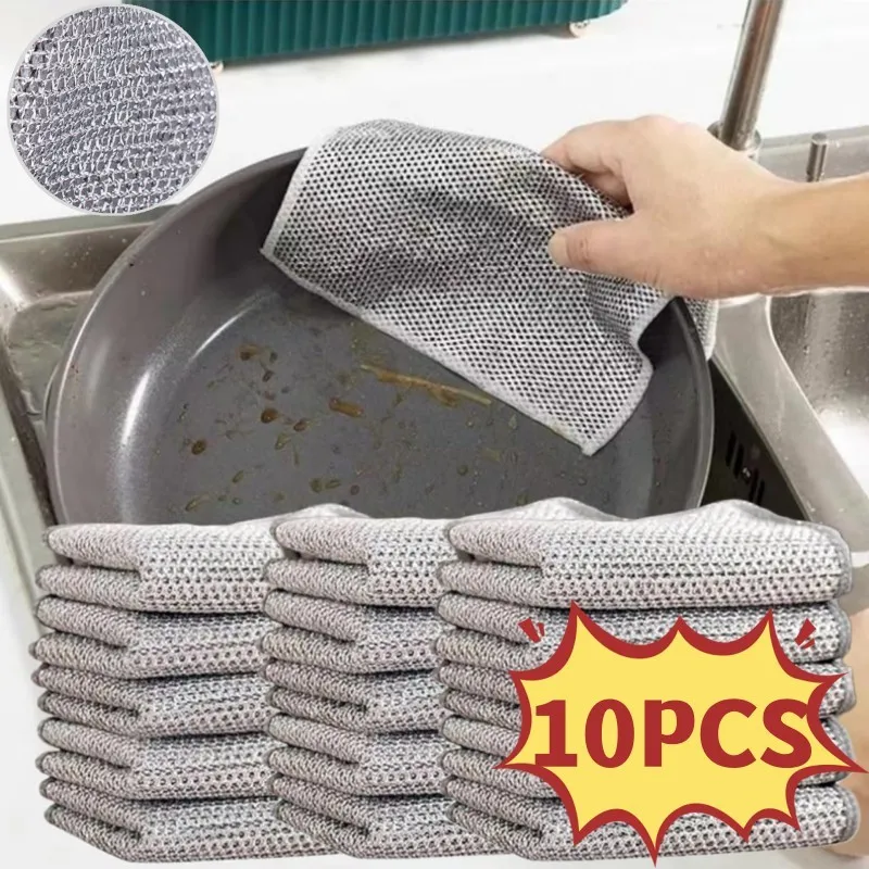 Multipurpose Wire Dishwashing Rag, Non-Scratch Microfiber, Iron Scrubber, Double Layer, molhado e seco, Dishcloth