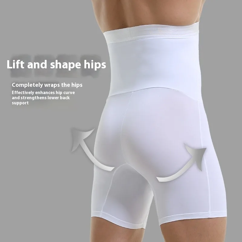 Heren boxershorts met hoge taille, anti-rollen, niet-schuren, verlengde lengte, afslankend ondergoed, comfortabel buikcontrole-ondergoed