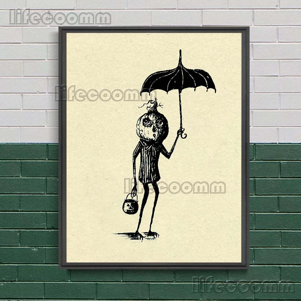 Spooky Witchy Poster Gift Wall Art Bone Flower And Mushroom Creatures Canvas Painting Forest Nature Ghosts Art Print Home Decor