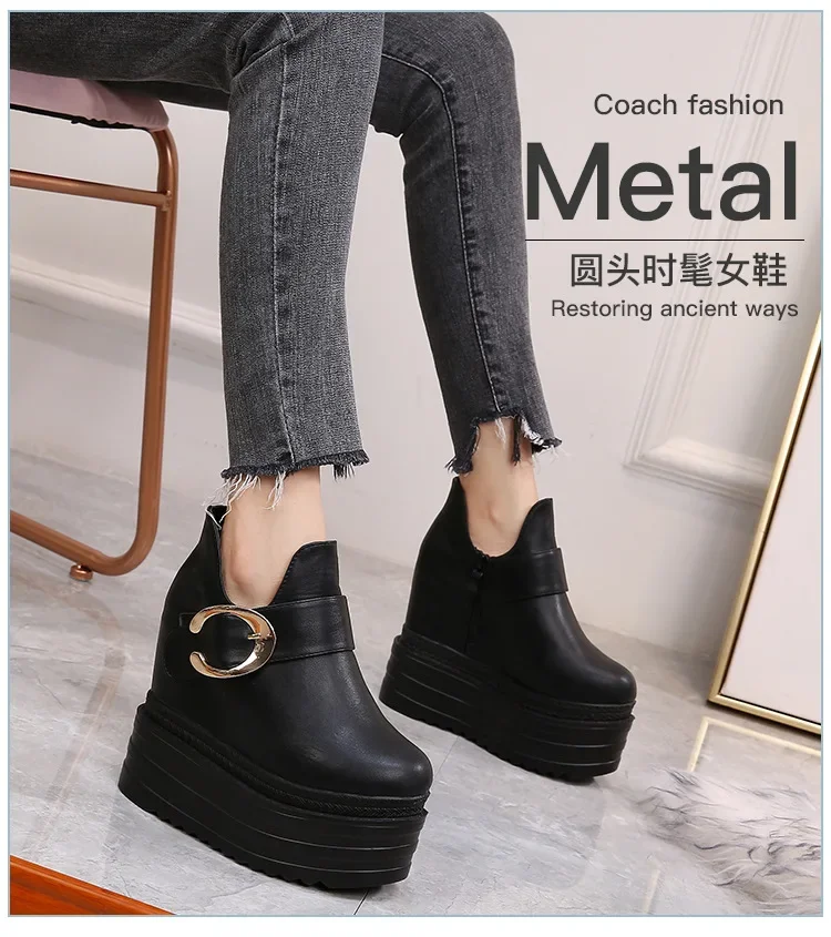 Women Autumn Winter New Sexy Super High Heel Chunky Sole Fashion Ankle Boots Platform Round Toe Thick High Heels Short Boots