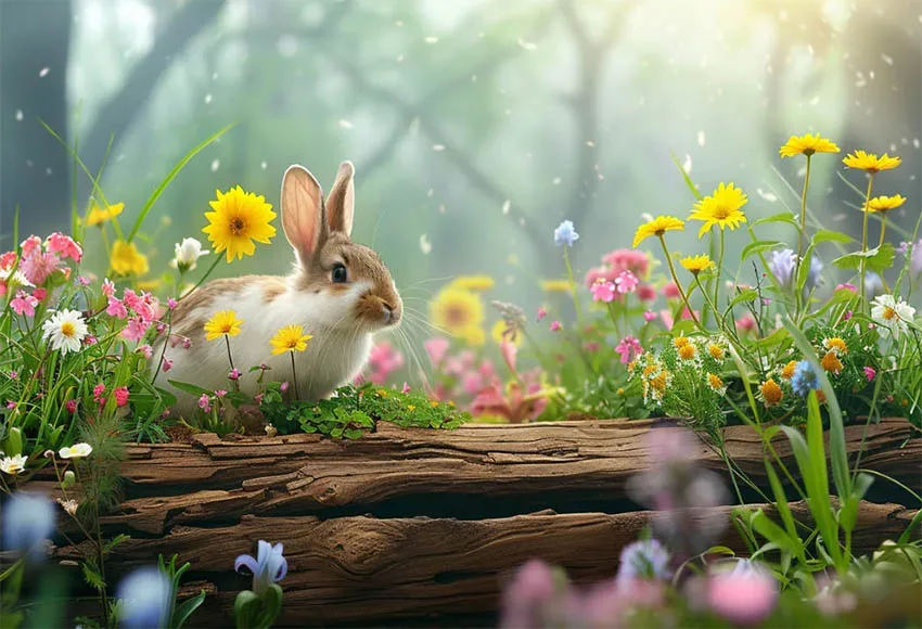 Mehofond Photography Backdrop Easter Wildflowers Newborn Kids Birthday Party Wood Spring Rabbit Nature Forest Background Photo