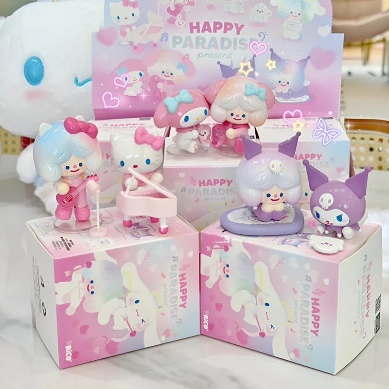 Rico x Sanrio Family Happy Paradise Series Blind Box Kuromi Rico Action Figure Surprise Bag Kuromi Melody Kitty Anime Model Toys