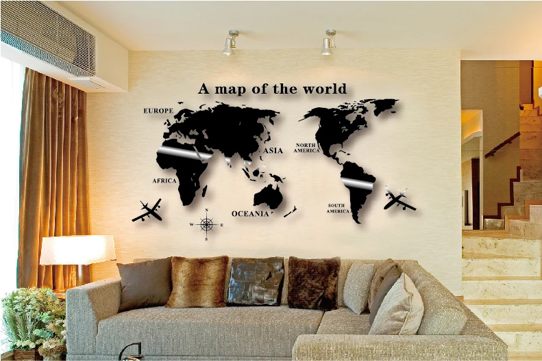 3D Acrylic Wall Art Decal, World Map Sticker, Globe, Earth Decor for Kid's Room, Home DIY Mirror, Self-adhesive, Removable