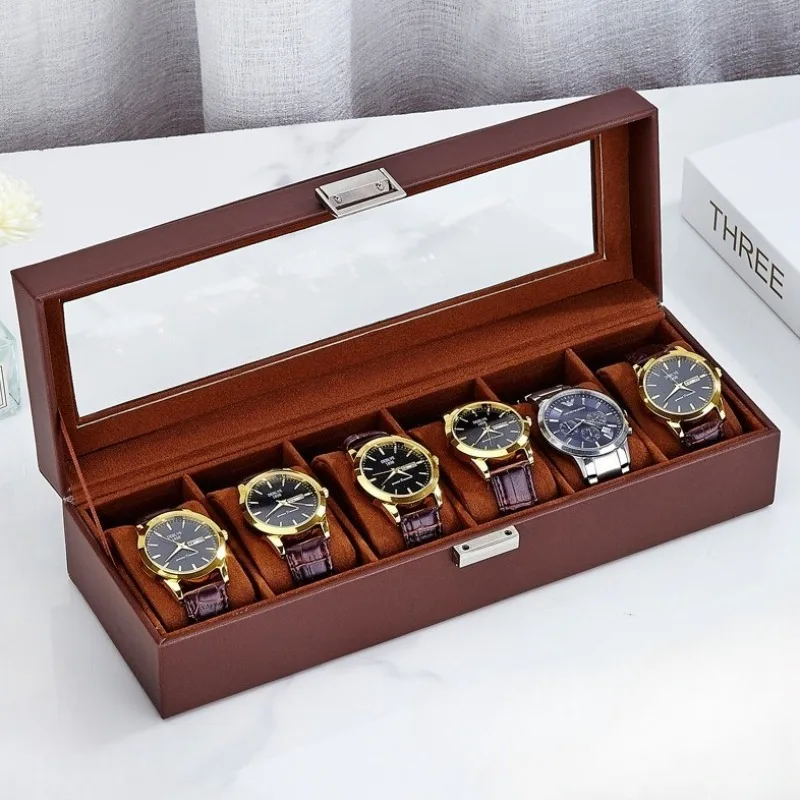 

Leather Watch Box Retro Watch Display Case Luxury Portable Men's Watches Organizer Boxes 6 Slots Wrist Watches Storage Boxes