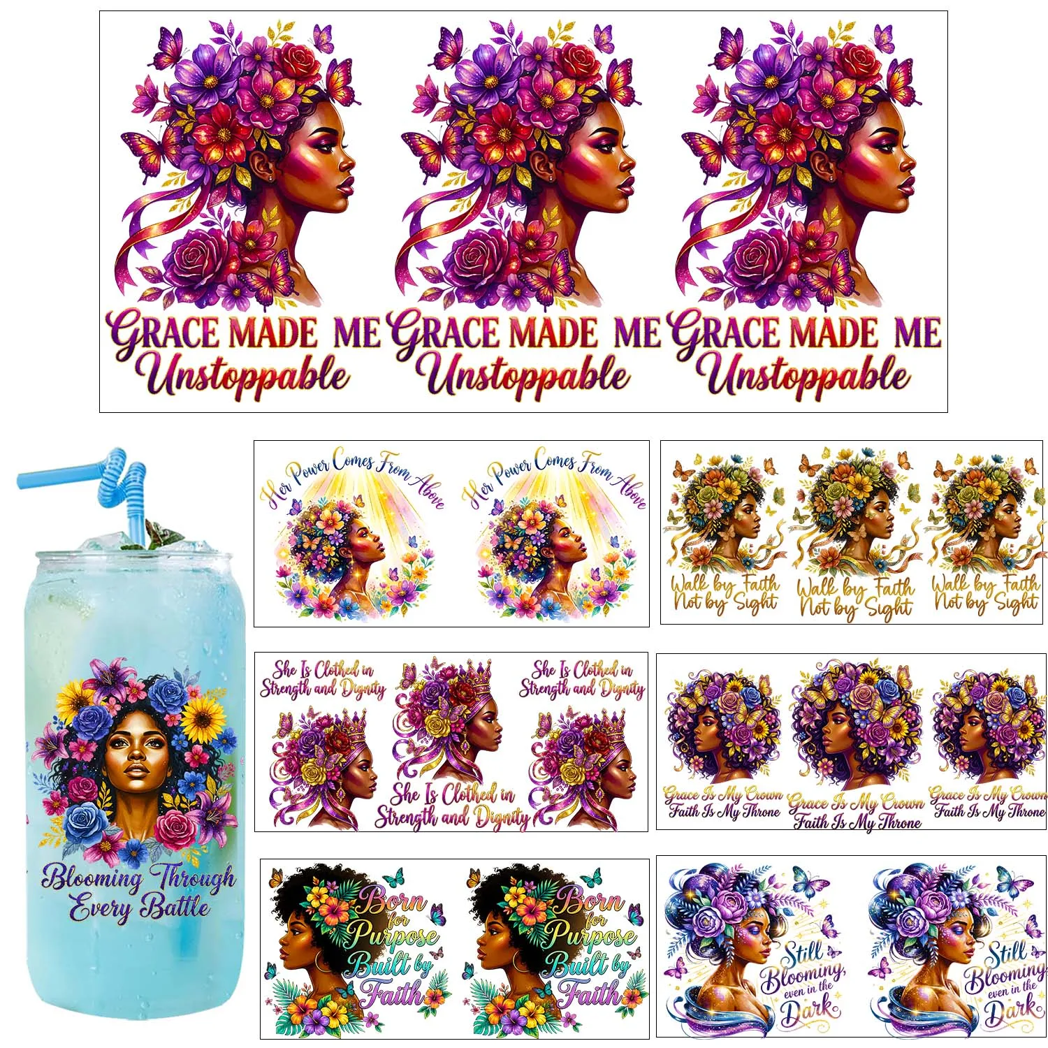 Black Women Afro Affirmative Quotes Theme UV Sticker Party DIY Decals 3D transfers uvdtf Tumbler Stickers 16oz uv dtf Cup Wraps