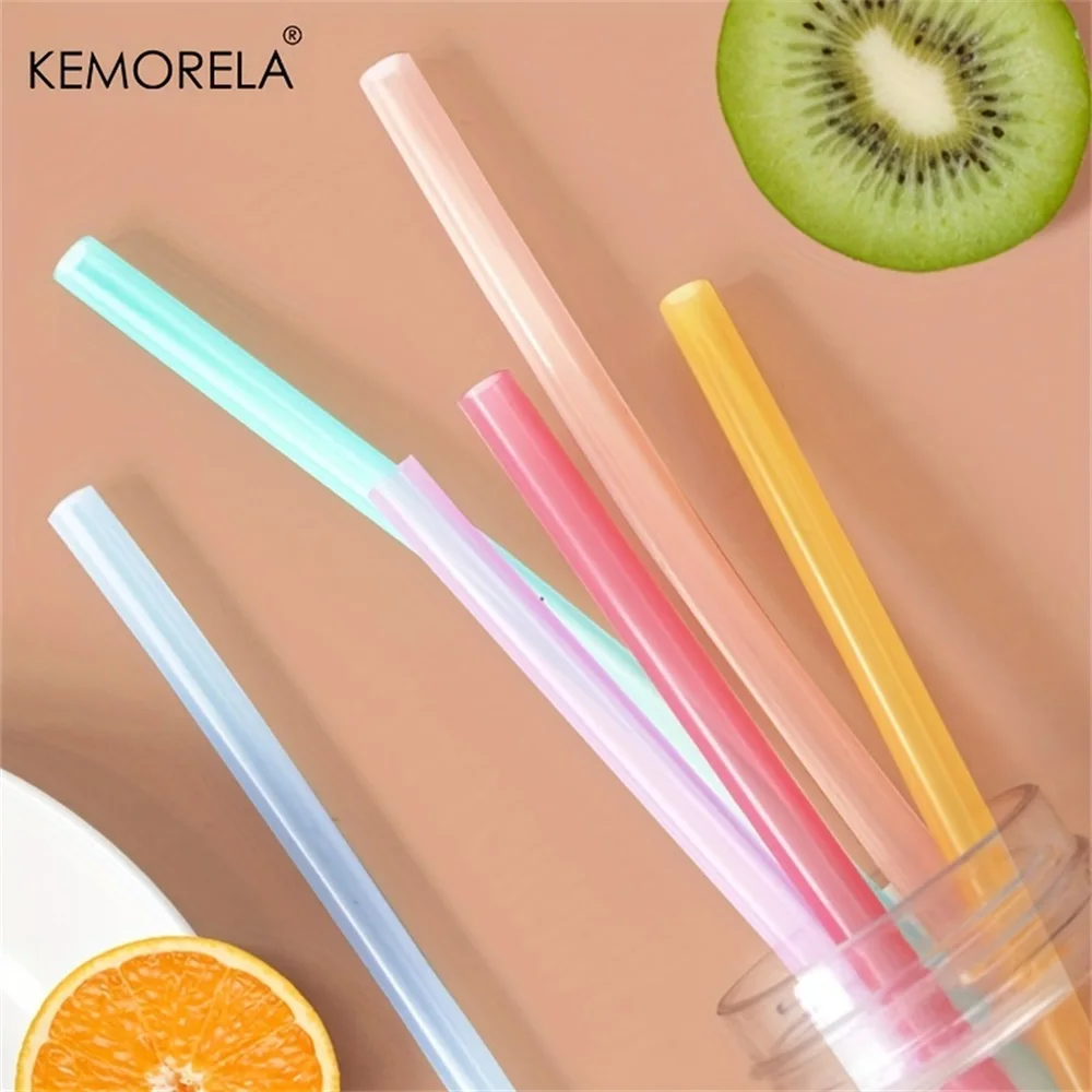 6PCS Reusable Food Grade Transparent Bendable Silicone Straws Straight Drinking Straw With Cleaning Brush Set Party Accessory