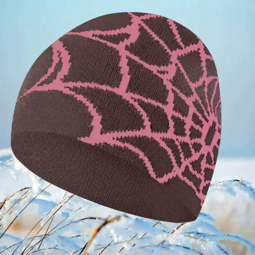 

Y2K Gothic Web Pattern Knitted Beanie, Streetwear Unisex Winter Hat