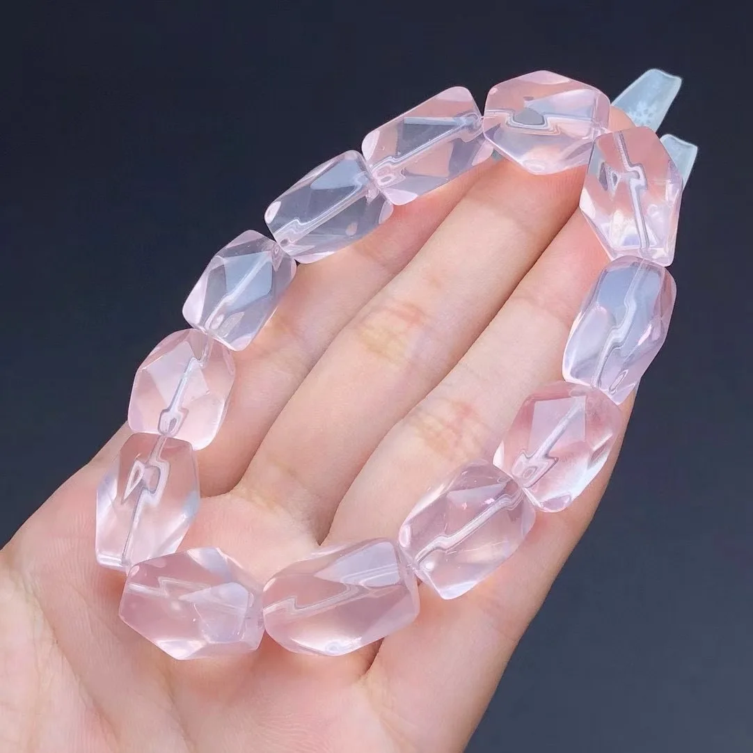 Unit One Bracelet Faceted Natural Rose Quartz Gemstone Freeform Crystal Bead Bracelet For Gift