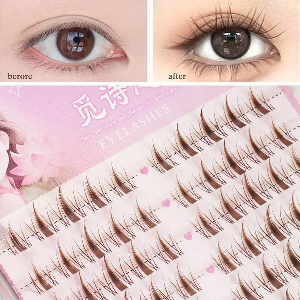 Cluster Ciglia Senza Colla Ciglia Autoadesive Innesto Ciglia Segmentate Marroni Prodotti per il Trucco delle Donne Ciglia Finte