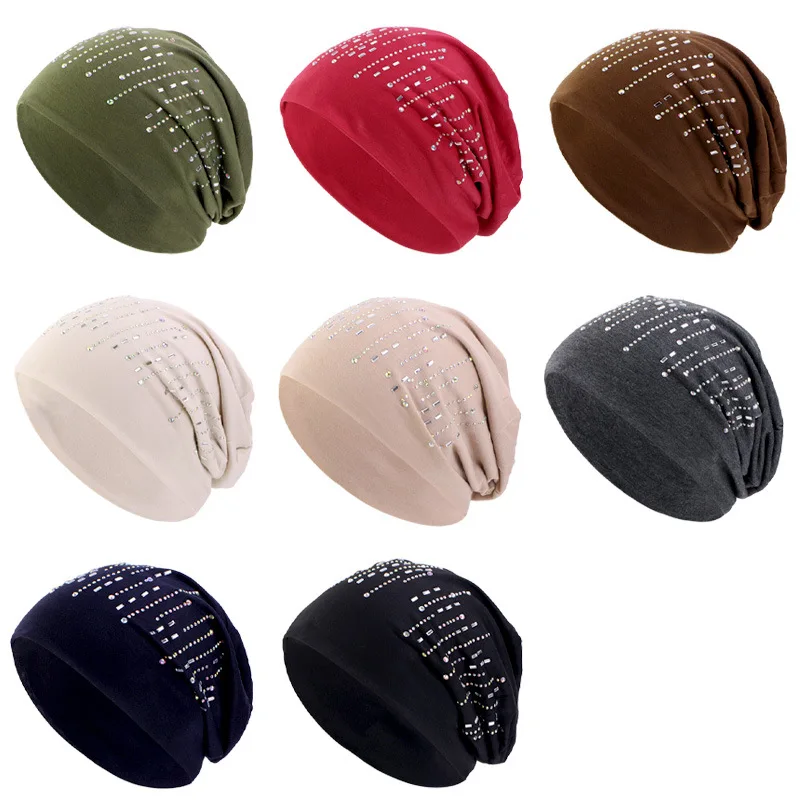 Hot Drilling Slouchy Beanie Hip-Hop Soft Lightweight Running Beanie Adult Dwarf Hats Chemo Cap for Men Women Breathability Mujer