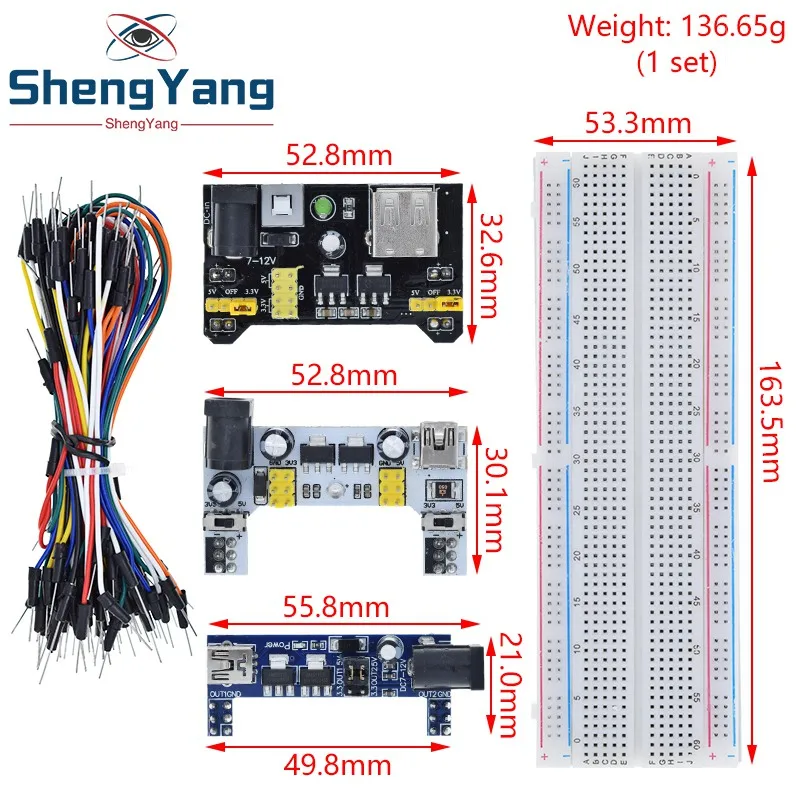 TZT MB-102 MB102 Breadboard 400 830 Point 65 Jumper Wires Solderless PCB Bread Board Test Develop DIY for Arduino Power Module image 6