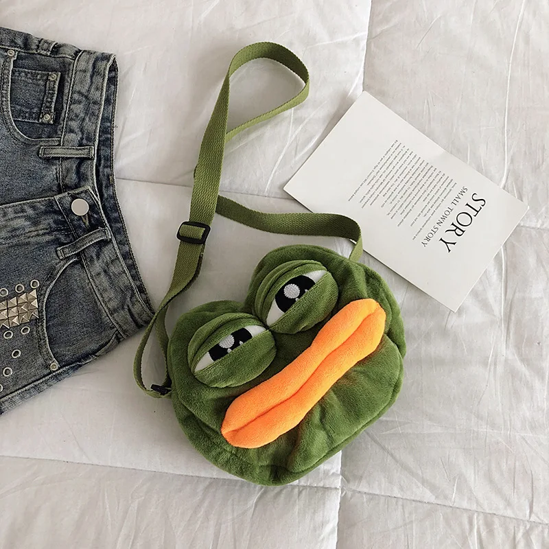 New Fashionable Weird Frog Shoulder Plush Women's Bag Creative Quirky Cute Style Frog Simple Crossbody Bag Girls Birthday Gift