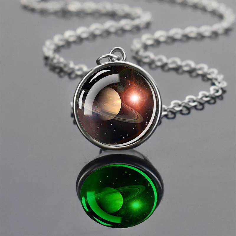 Kosmisch Zwart Gat Hanger Jupiter Maan Glazen Bal 16Mm Hanger Metaallegering Ketting Mode Hemelplaneet Sieraden Verjaardagscadeau