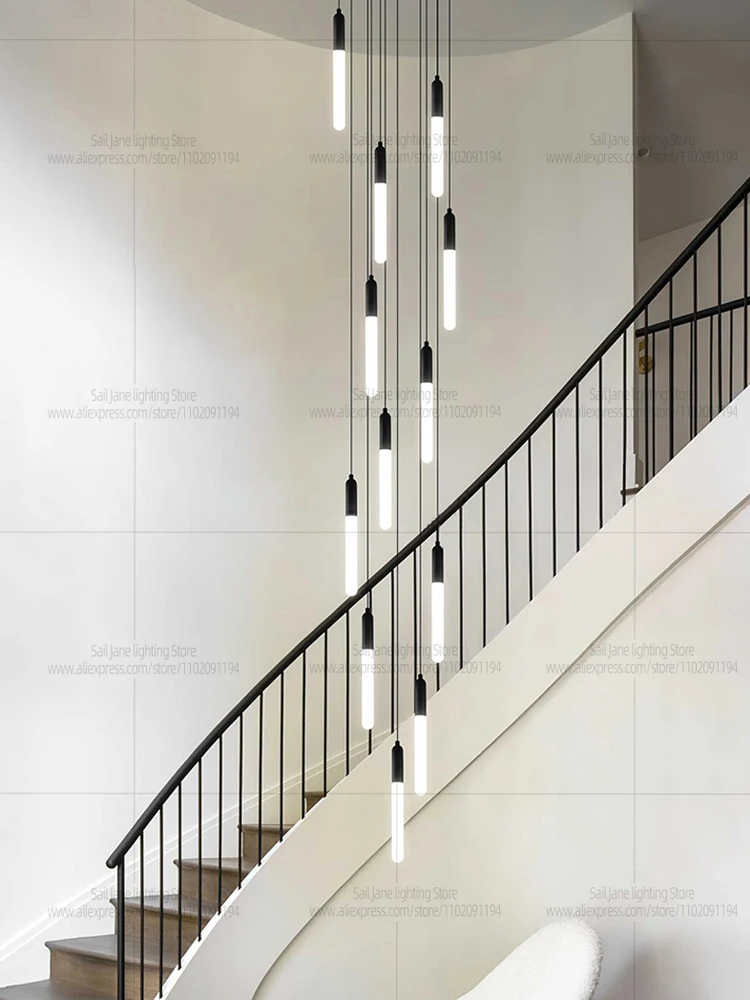 Modern Nordic Style LED Chandelier Villa Hanging Luxury Staircase Pendant Light Living Room Ceiling Light Kitchen Bedroom Light