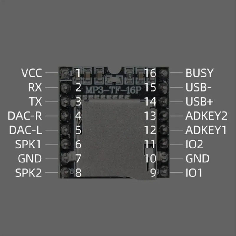 B44C Simplified Output Speaker Included Mini MP3 Player Module Dfplayer MP3-TF-16P Supports MP3/WAV/WMA File Formats TF Card FAT