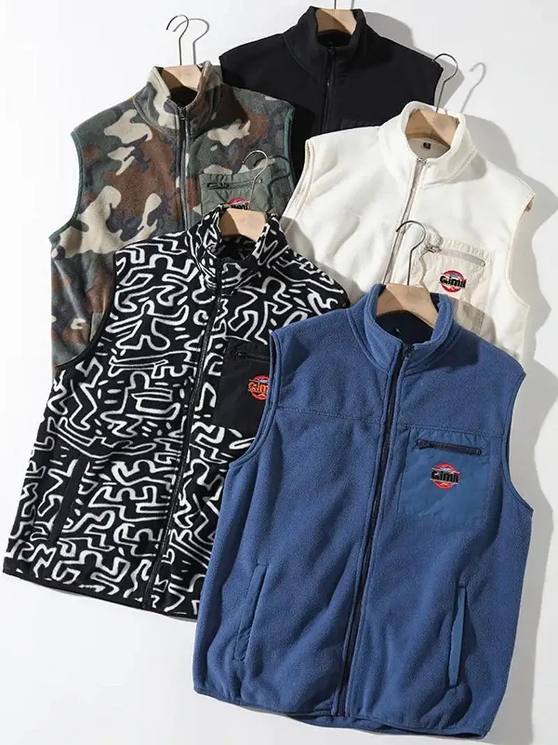 

Двусторонняя флисовая ветрозащитная жилетка с воротником-стойкой для походов, осенне-зимняя, для активного отдыха, теплая рабочая одежда, модная