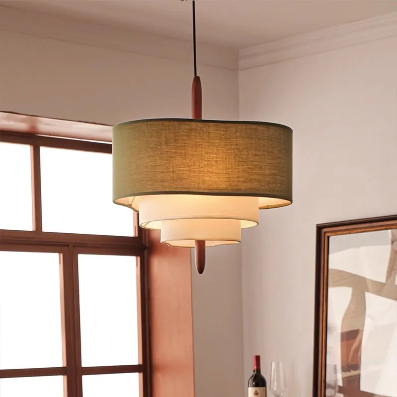 Pebble Pendant Lamp Rustic Vintage Green Fabric Chandelier Wabi Sabi Bohemia Handmade Hanging Lights for Living Dining Room