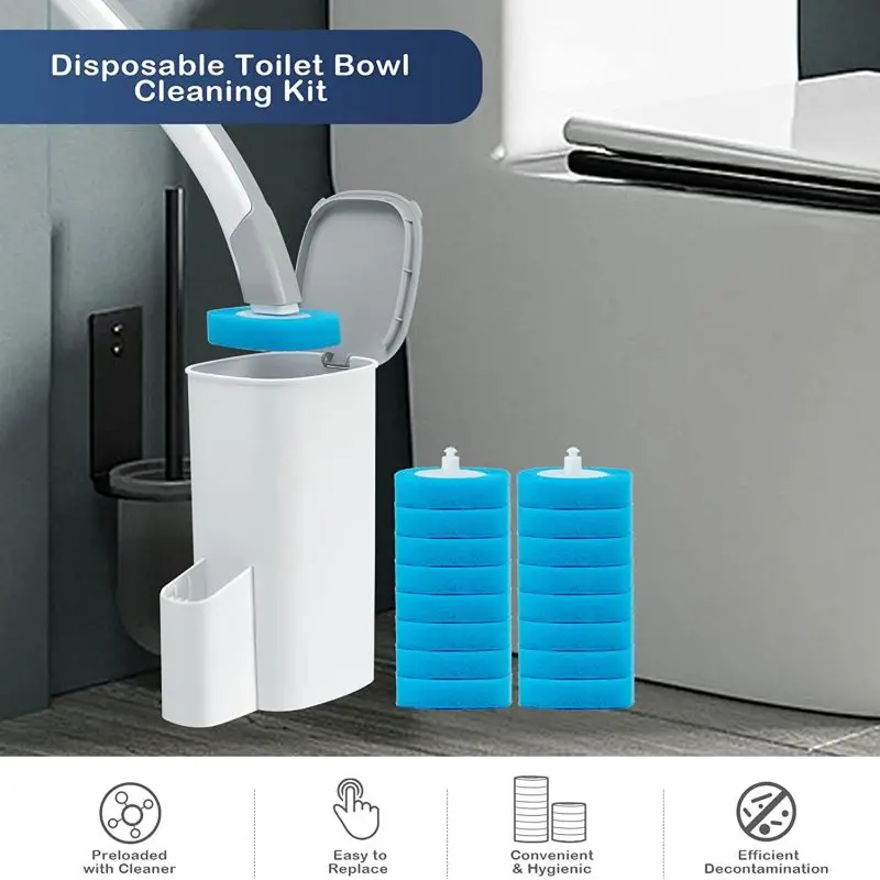 Disposable Toilet Cleaning System Toilet Brush Replacement Brush Head Wall-Mounted Cleaning Tool with Cleaning Liquid