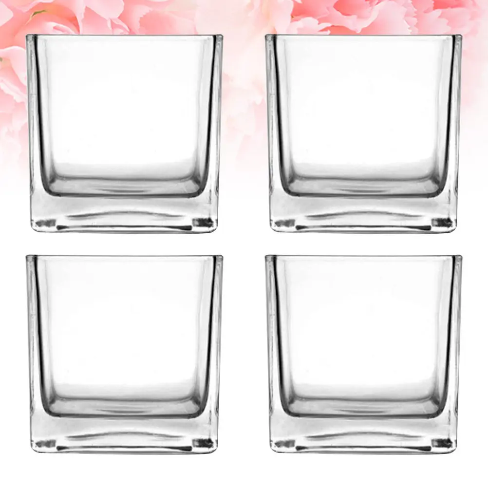 4Pcs Premium Transparent Glass Hydroponic Container Cylinder Vase for Tulips Roses Branches Pearl Beads Pebbles Living Room
